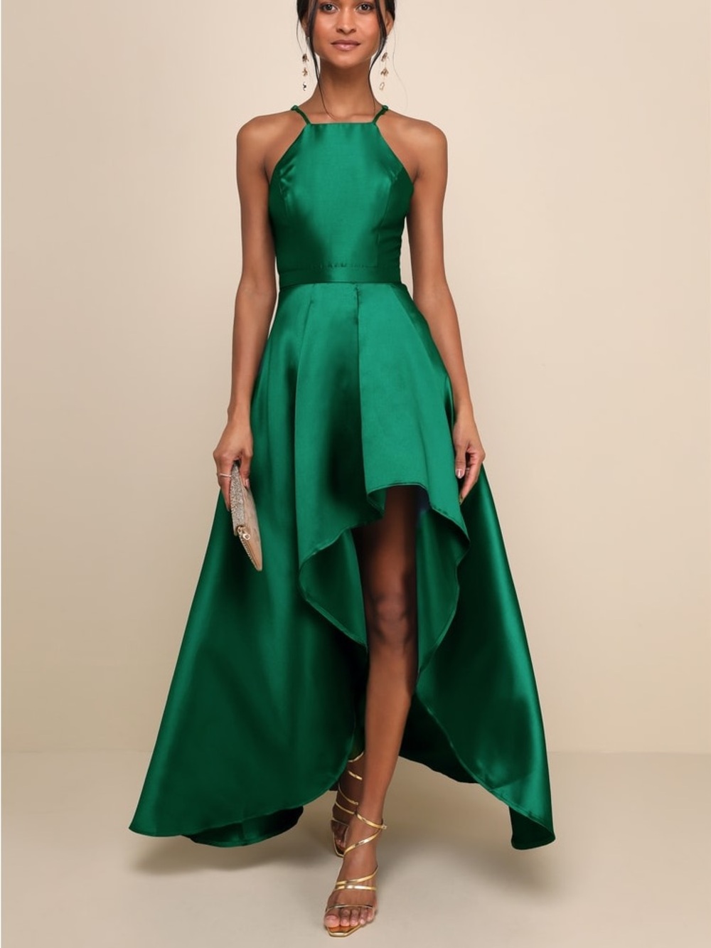 NWT Lulus Broadway Show Emerald Green High-Low Gown